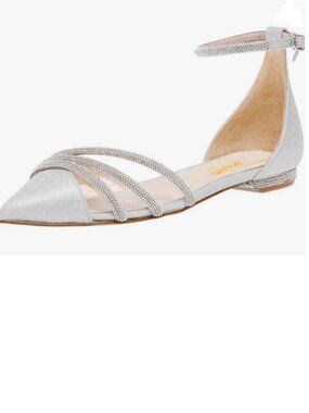 XYD Silver Clear Pointed Toe Rhinestones Ankle Strap D'Orsay Wedding Sandals